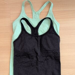 Racerback Ribbed Tank Tops - Black & Mint